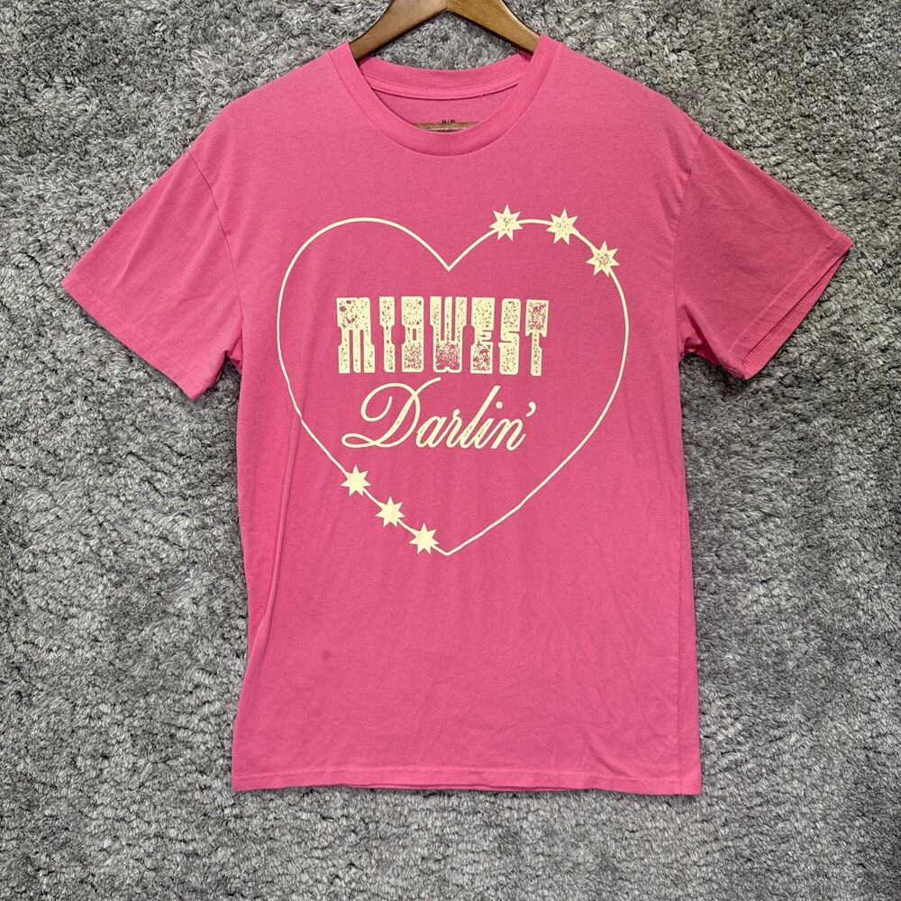 Midwest Darlin Graphic T Shirt Pink Heart Country Western Cowgirl Medium Casual